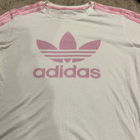 Kids large adidas pink trefoil with 3 stripe on arm - Picture 1 of 12
